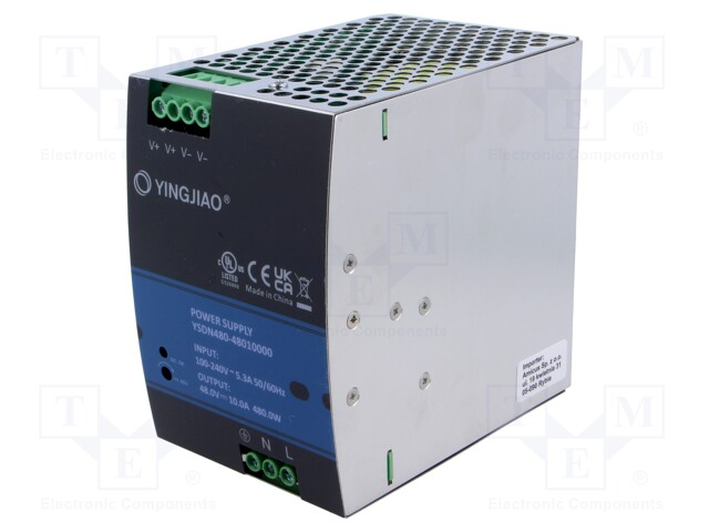 Power supply: switched-mode; for DIN rail; 480W; 24VDC; 10A; OUT: 1