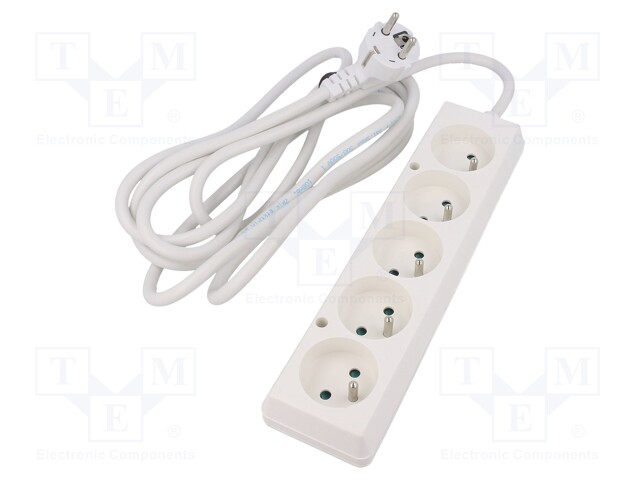 Extension lead; Sockets: 5; white; 3x1,5mm2; 3m; 16A