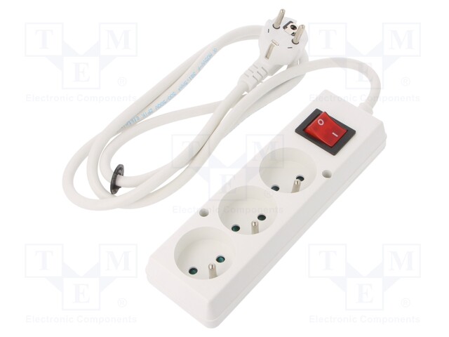 Extension lead; Sockets: 3; white; 3x1,5mm2; 1.5m; 16A