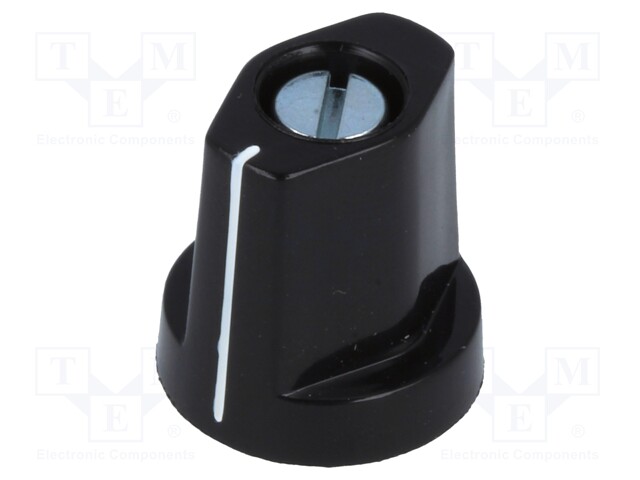 Knob; with flange,with pointer; plastic; Shaft d: 4mm; black