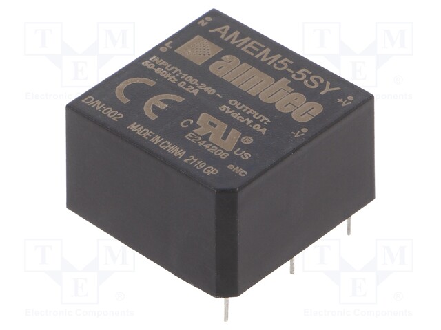 Converter: AC/DC; 5W; Uout: 5VDC; Iout: 1A; 74%; Mounting: PCB; 4kV