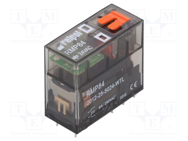 Relay: electromagnetic; DPDT; Ucoil: 24VAC; 8A/250VAC; 8A/24VDC; 8A