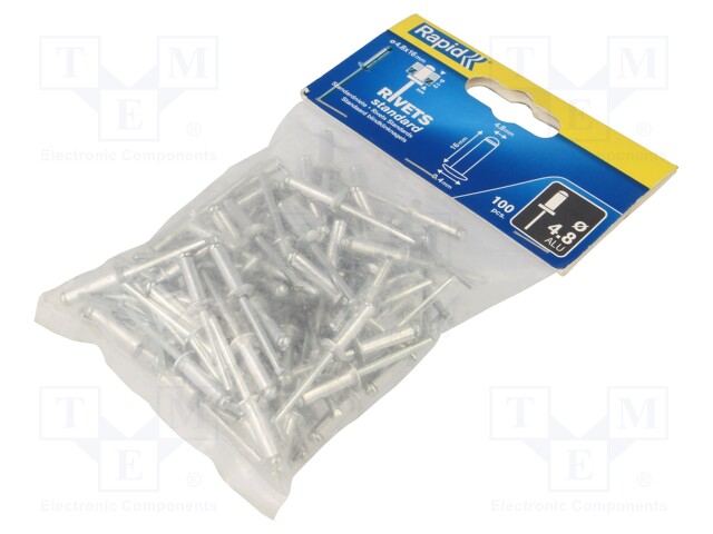 Rivet; aluminium; Rivet diam: 4.8mm; L.rivet: 16mm; 100pcs.