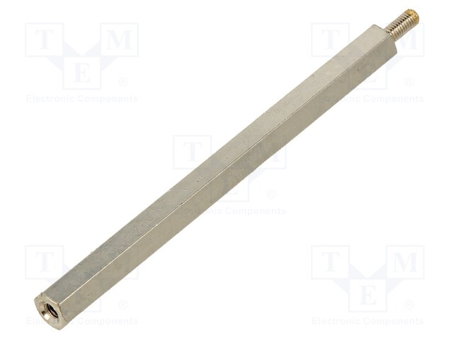 Screwed spacer sleeve; Int.thread: M3; 75mm; Ext.thread: M3; brass