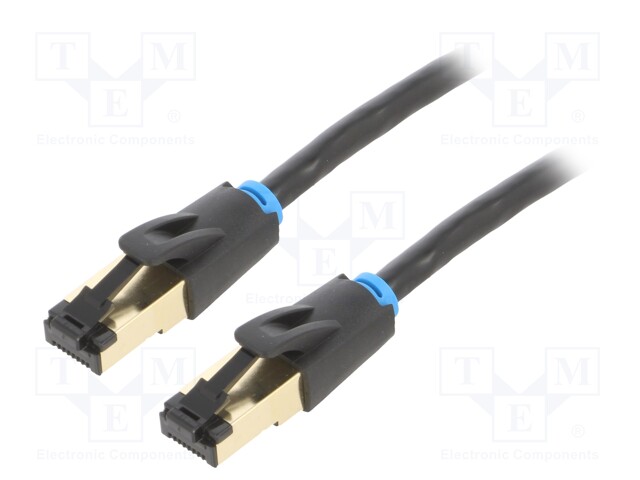 Patch cord; S/FTP; Cat 8; stranded; OFC; PVC; black; 3m; Cores: 8