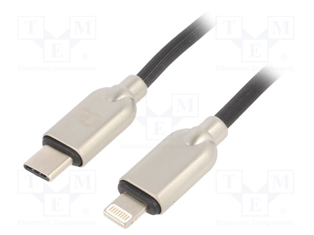 Cable; USB 2.0; Apple Lightning plug,USB C plug; 1m; black; 18W