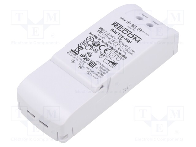 Power supply: switched-mode; LED; 25W; 18÷36VDC; 700mA; 198÷264VAC