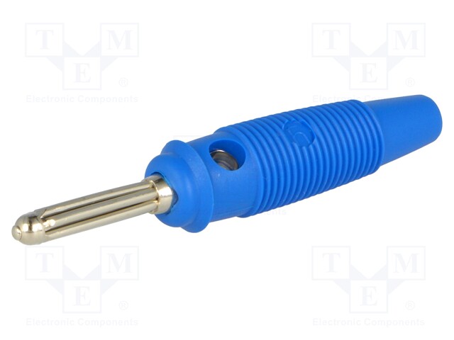 Plug; 4mm banana; 30A; 60VDC; blue; with 4mm transversal socket