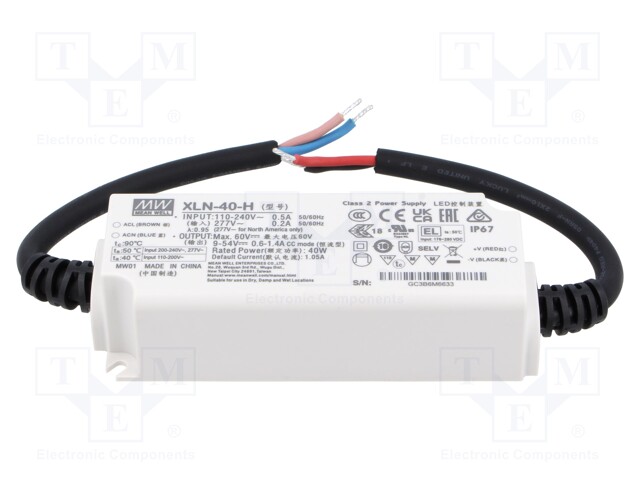 Power supply: switching; LED; 40W; IP67; XLN-40; -25÷90°C; OUT: 1