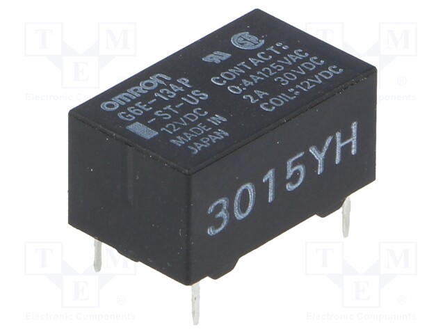 Relay: electromagnetic; SPDT; Ucoil: 12VDC; 0.4A/125VAC; 2A/30VDC