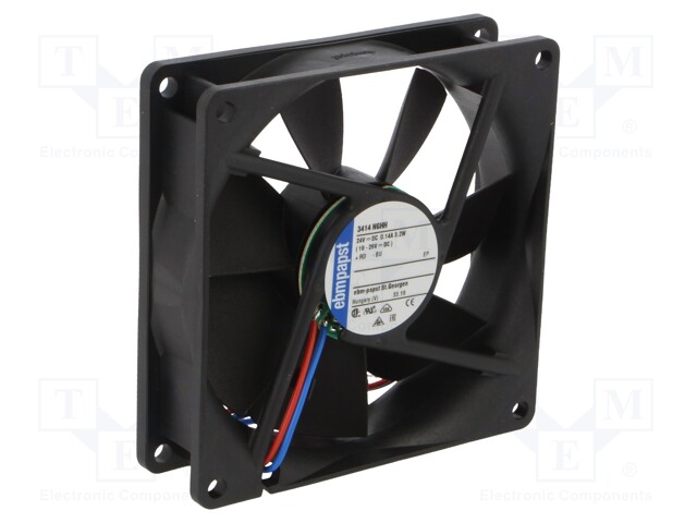 Fan: DC; axial; 92x92x25mm; 102m3/h; 39dBA; slide bearing; 3250rpm