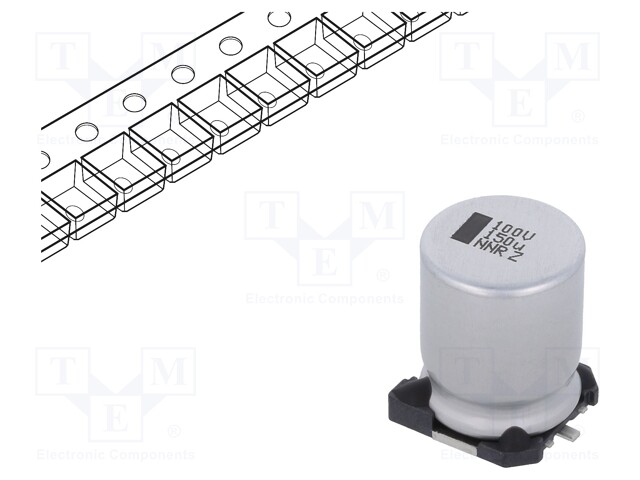 Capacitor: electrolytic; 150uF; 100VDC; 12.5x12.5x16mm; ±20%