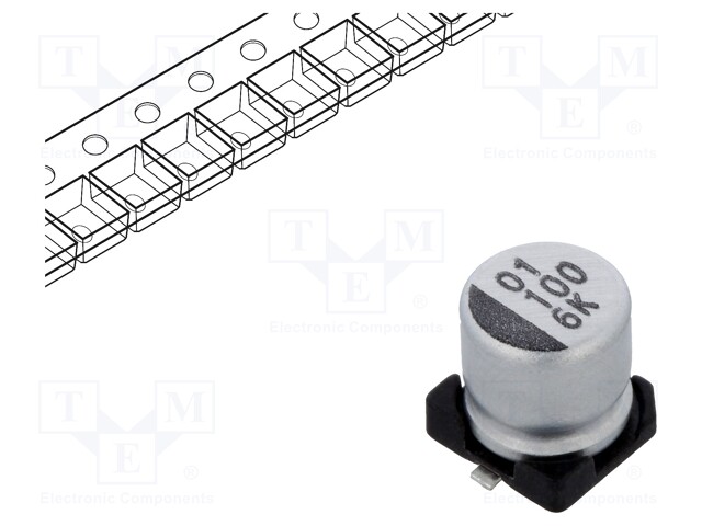 Capacitor: electrolytic; SMD; 100uF; 6.3VDC; Ø5x5.3mm; ±20%; 2000h