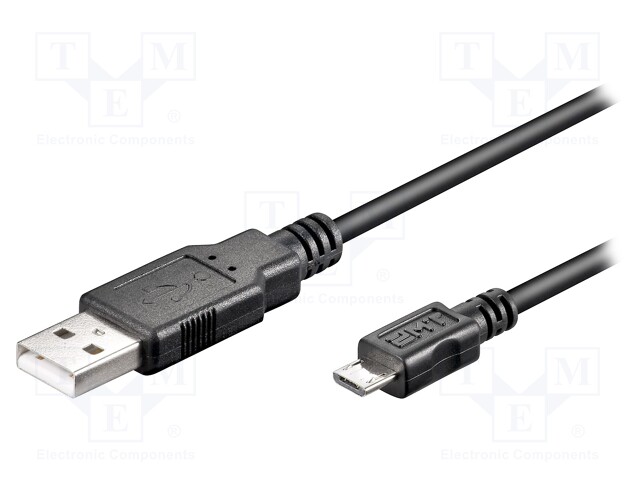 Cable; USB 2.0; USB A plug,USB B micro plug; 0.15m; black