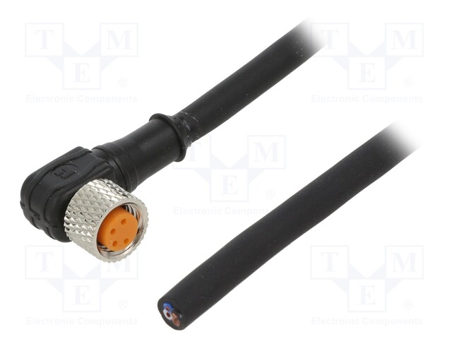 Connection lead; M8; PIN: 4; angled; 10m; plug; 50VAC; 4A; -25÷80°C