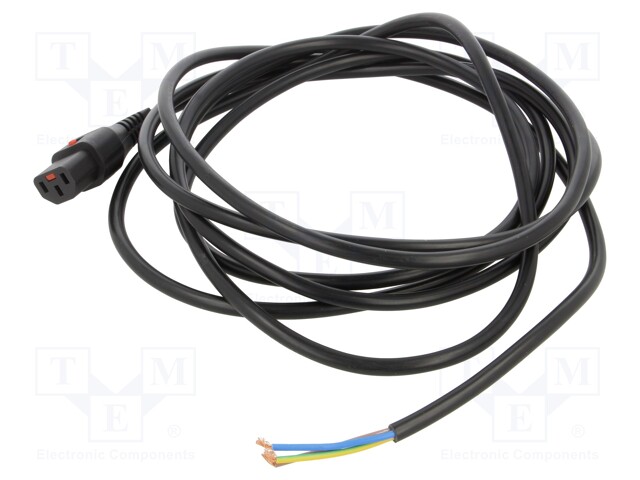 Cable; IEC C13 female,wires; 4m; with IEC LOCK locking; black