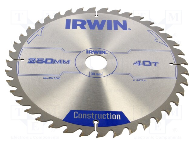 Circular saw; Ø: 250mm; Øhole: 30mm; Teeth: 40; wood