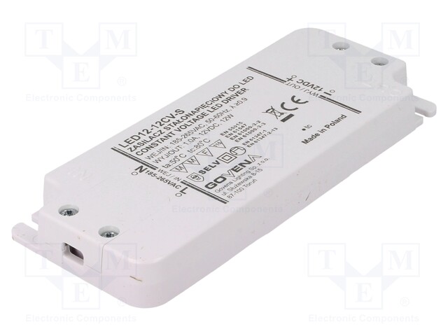 Power supply: switched-mode; LED; 12W; 12VDC; 1A; 185÷265VAC; IP20