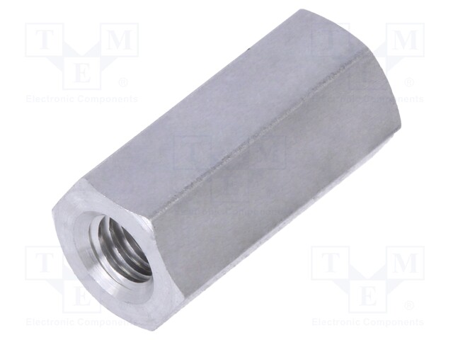 Screwed spacer sleeve; Int.thread: M4; 15mm; hexagonal; aluminium