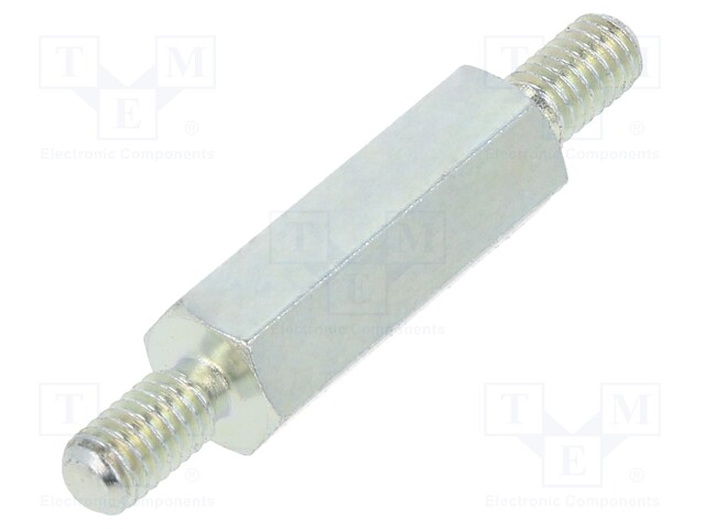 Screwed spacer sleeve; 20mm; Ext.thread: M4; hexagonal; steel