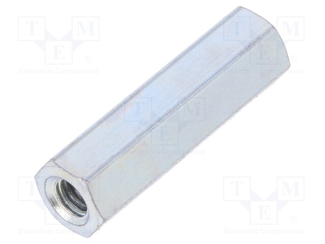 Screwed spacer sleeve; Int.thread: M4; 25mm; hexagonal; steel