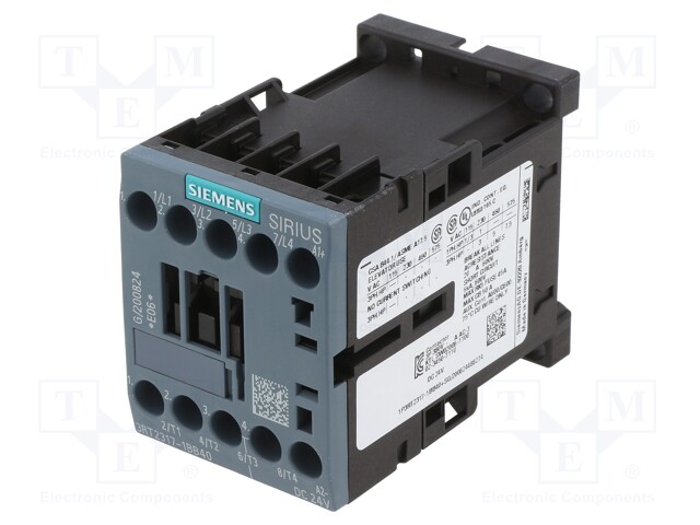 Contactor: 4-pole; NO x4; 24VDC; 12A; DIN,on panel; 3RT23; -25÷60°C