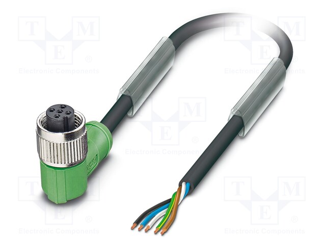 Connection lead; M12; PIN: 5; angled; 10m; plug; 60VAC; 4A; -25÷90°C