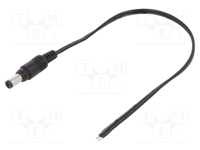 Cable; wires,DC 5,5/2,1 plug; straight; 0.5mm2; black; 0.25m