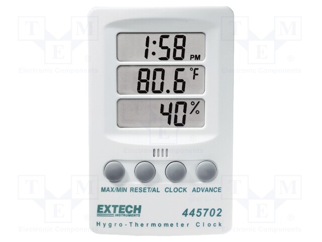 Meter: thermo-hygrometer; -10÷60°C; Accur: ±1°C; 10÷85%RH