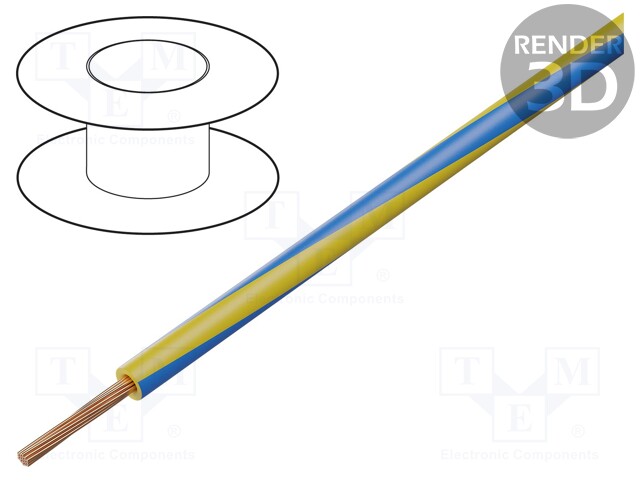 Wire; LgY; stranded; Cu; 2.5mm2; yellow-blue; PVC; 300/500V; 50m