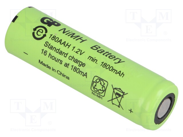 Re-battery: Ni-MH; AA; 1.2V; 1800mAh; Ø17x50mm; 180mA