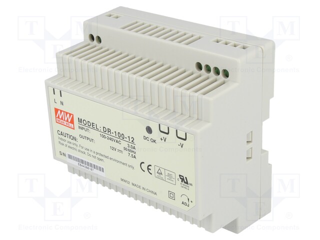 Power supply: switched-mode; 90W; 12VDC; 12÷15VDC; 7.5A; 88÷264VAC