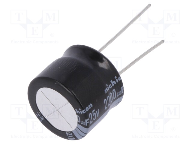 Capacitor: electrolytic; THT; 2200uF; 25VDC; Ø18x15mm; Pitch: 7.5mm