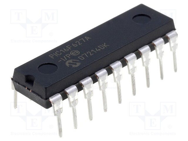 PIC microcontroller; Memory: 1.75kB; SRAM: 224B; EEPROM: 128B; THT