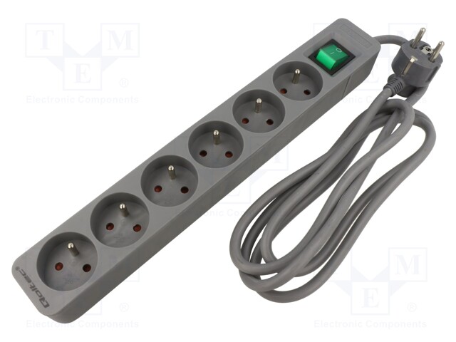 Extension lead; Sockets: 6; grey; 3x1,5mm2; 1.8m; 16A