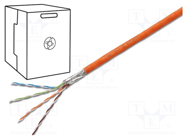 Wire; S/FTP; 7; solid; 4x2x23AWG; LSZH; orange; 100m; 7.5mm; 0.258mm2