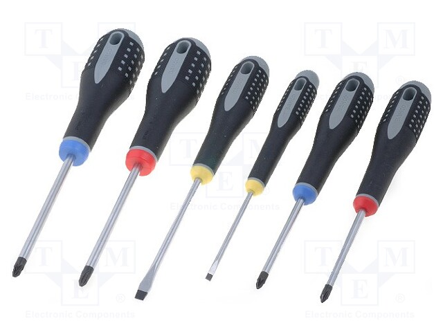 Screwdrivers; Pcs: 6; Bit: Phillips,Pozidriv®,slot; Series: ERGO®