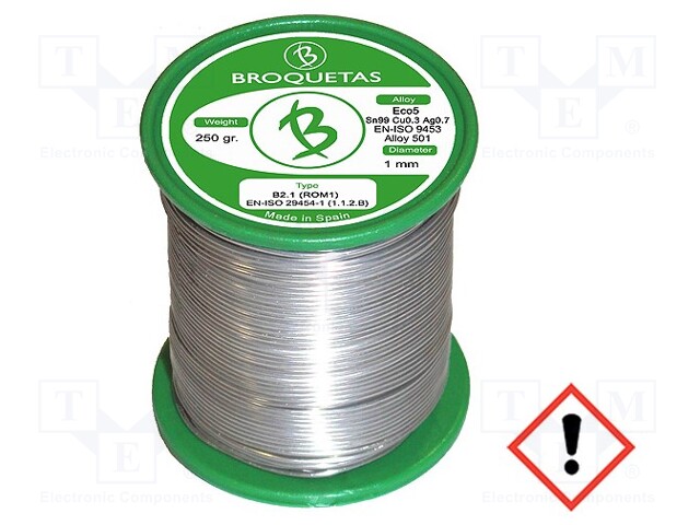 Soldering wire; Sn99Ag0,3Cu0,7; 1mm; 0.25kg; lead free; 217÷227°C