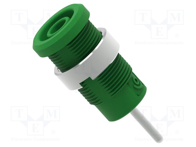 Socket; 4mm banana; 36A; 1kV; green; nickel plated; on panel,screw