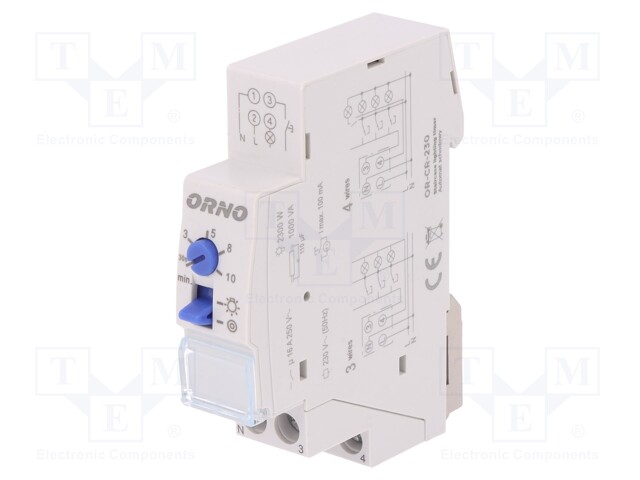 Staircase timer; IP20; 230VAC; SPST-NO; DIN; 16A; -20÷55°C