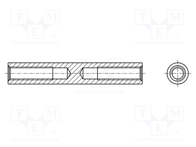 Screwed spacer sleeve; 20mm; Int.thread: M3; cylindrical; brass