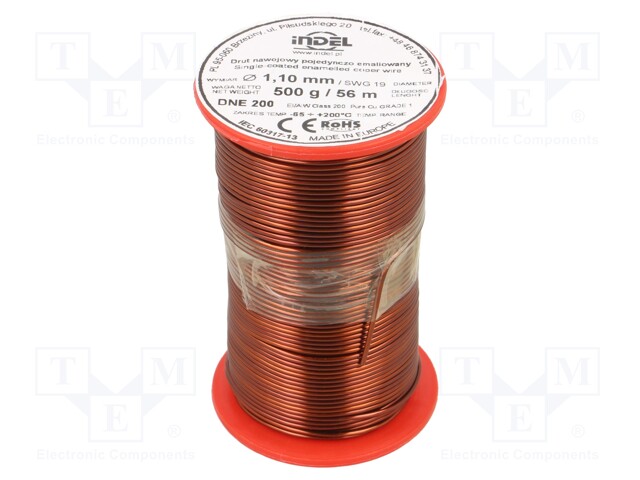 Coil wire; single coated enamelled; 1.1mm; 500g; -65÷200°C