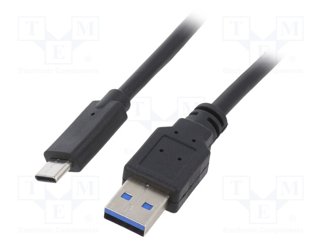 Cable; USB 3.0; USB A plug,USB C plug; gold-plated; 1m; black