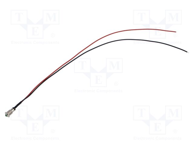 Indicator: LED; prominent; green; 2.1VDC; Ø6mm; MPC; leads 300mm