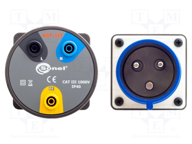 Three-phase adapter; 32A; banana socket x3,CEE plug x3; IP40