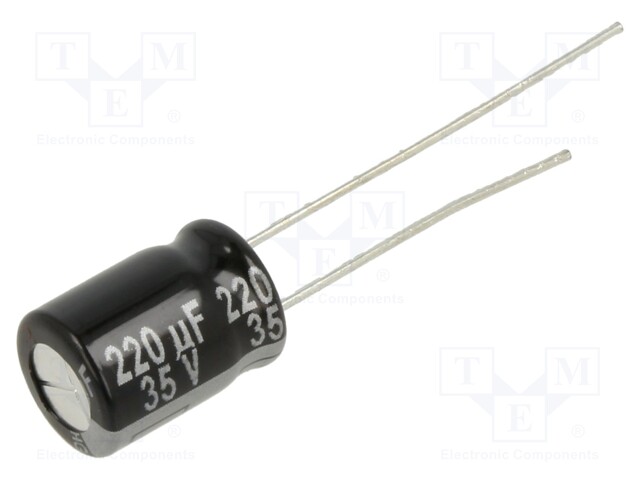 Capacitor: electrolytic; THT; 220uF; 35VDC; Ø8x11.5mm; Pitch: 3.5mm