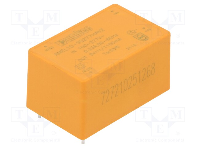 Converter: AC/DC; 10W; Uout: 9VDC; Iout: 1.1A; 81%; Mounting: PCB