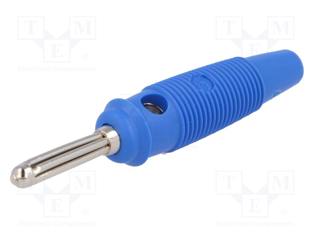 Plug; 4mm banana; 16A; 60VDC; blue; insulated; 3mΩ; 1.5mm2