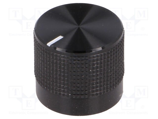 Knob; with pointer; Shaft d: 6mm; Ø20mm; black; Shaft: knurled