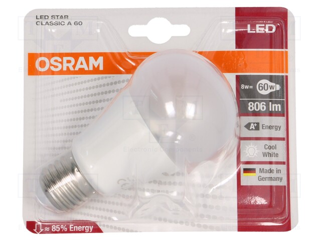 LED lamp; cool white; E27; 230VAC; 810lm; 8W